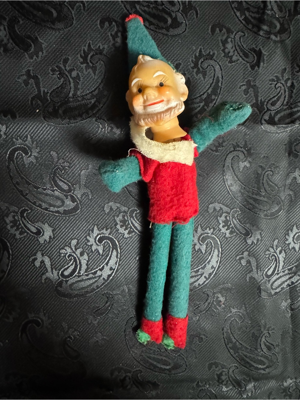 Creepy Vintage Felt Elf Holiday Doll in Red and Green